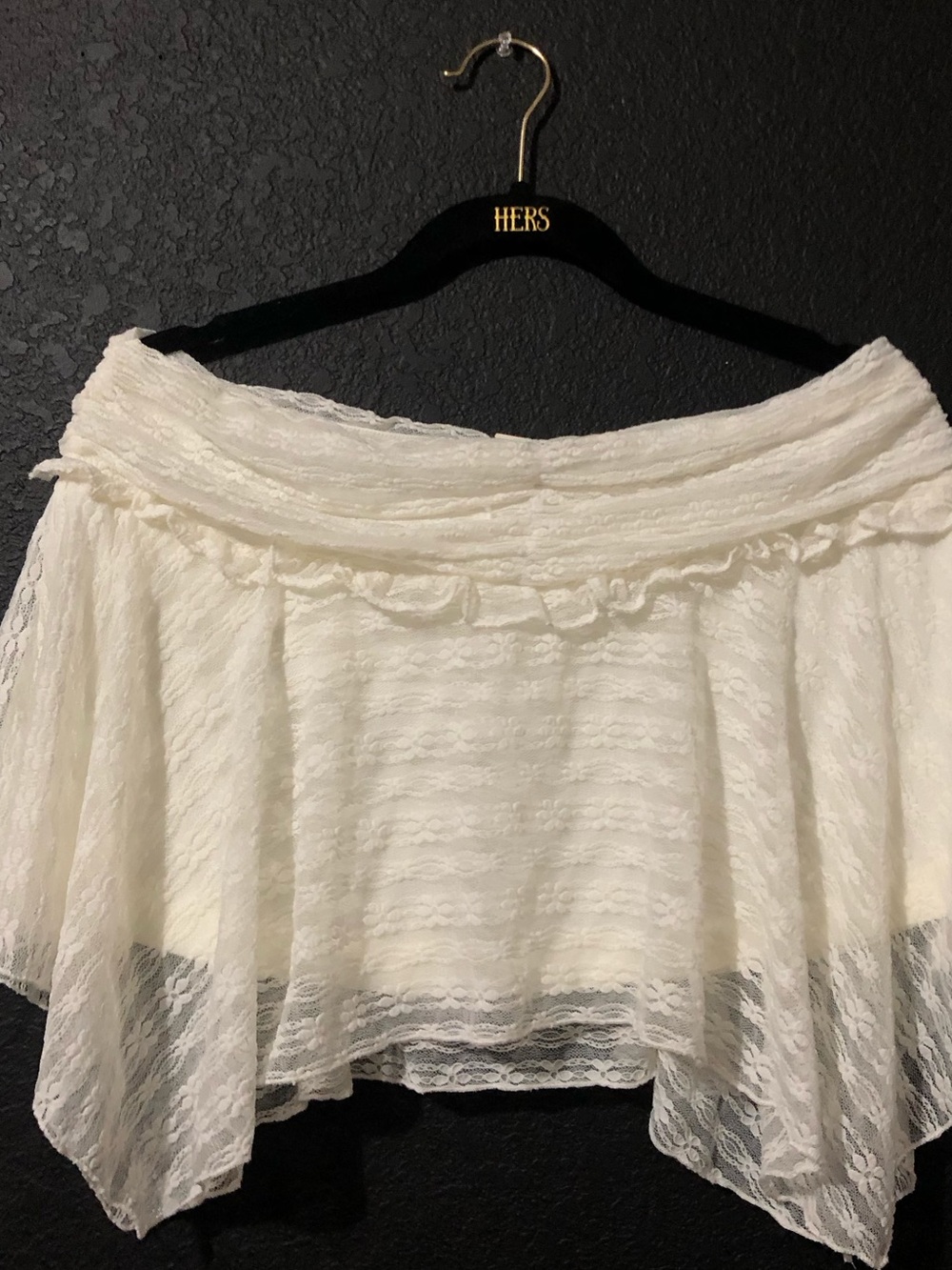 Ivory Lace Mini Skirt with Ruffles Hem